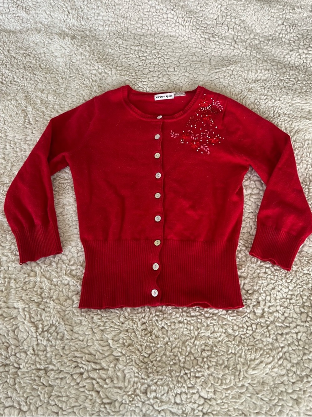 Y2K Energie Red Embellished/Embroidered Button Cardigan